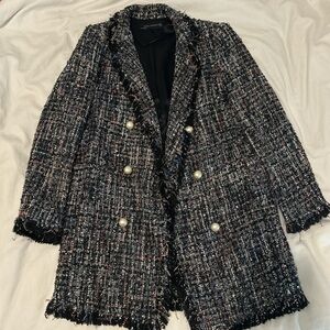 Zara Black and White Tweed Blazer